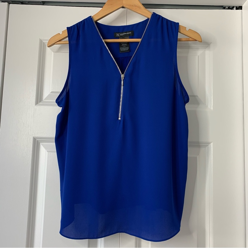 International Concepts Royal Blue Zip-Front Sleeveless Blouse Size US MP